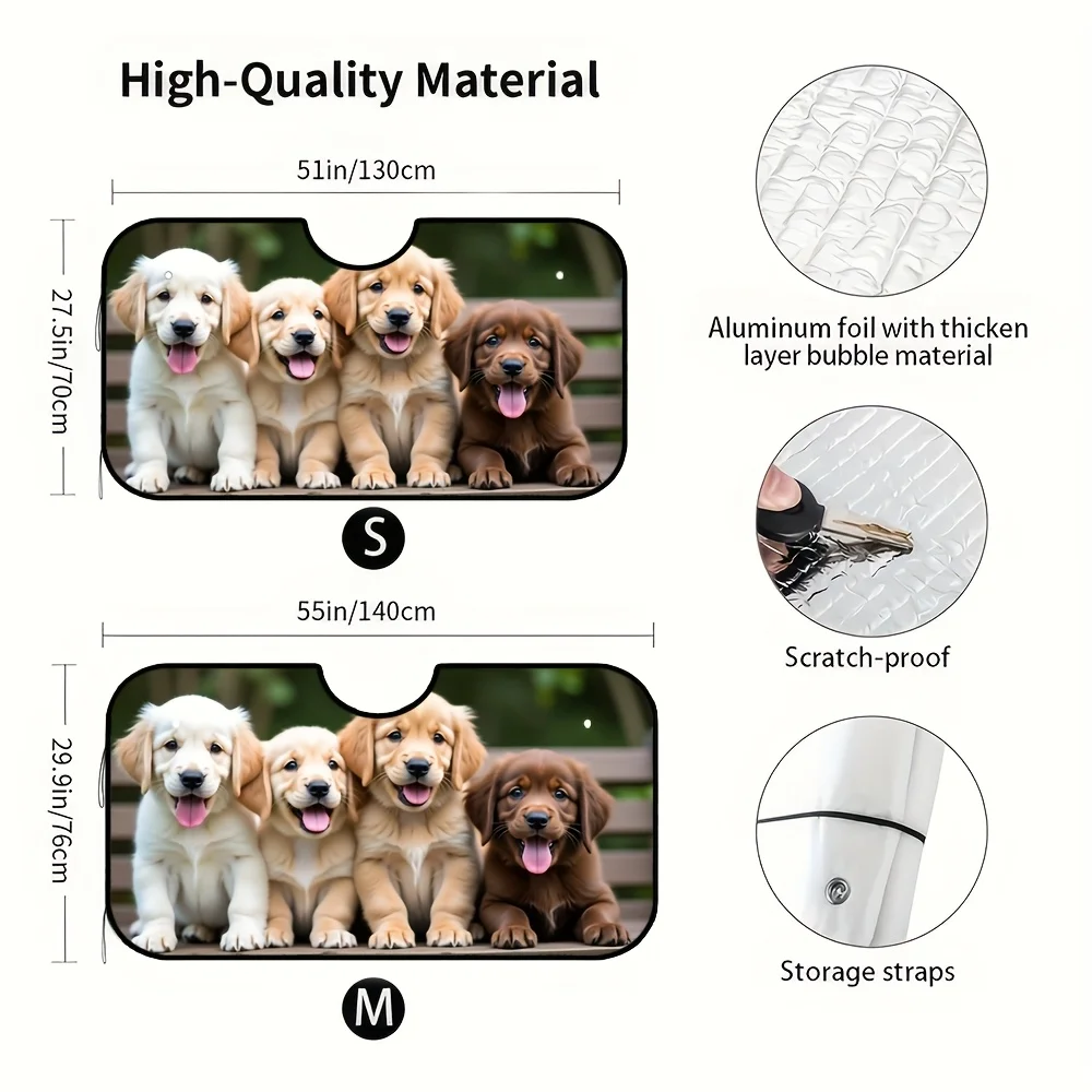 1pc Golden Retriever Windshield Sun Shade - Foldable UV & Heat Blocking Car Accessory With Adorable Dog Design, Fit For Cars, SU