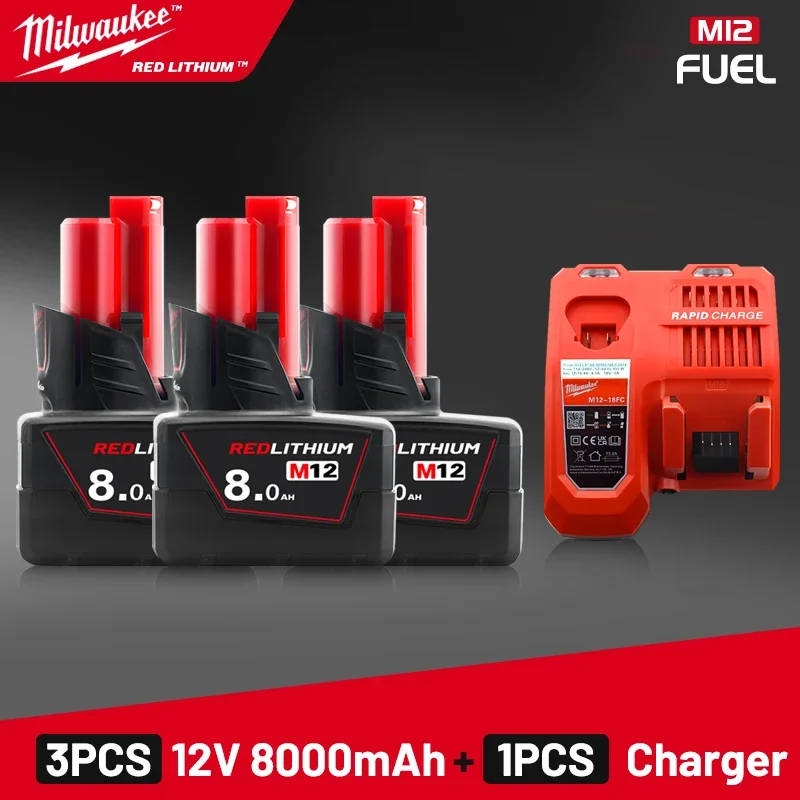 Batterie Milwaukee 12V, batterie Rechargeable Milwaukee 2,5Ah pour outil Milwaukee M12 48-11-2402 48-11-2411 48-11-2401MIL-12A-LI
