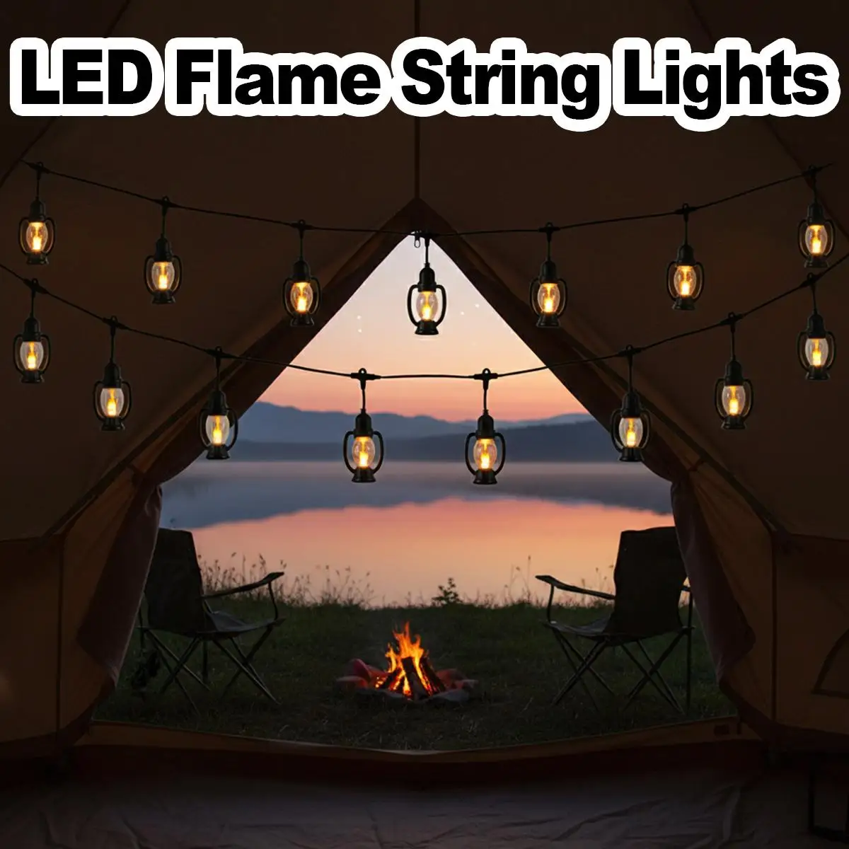 LED Flame String Lights Retro Lamp Waterproof Outdoor Garden Fairy Lights Flicker Effect Party Patio Decor Warm White