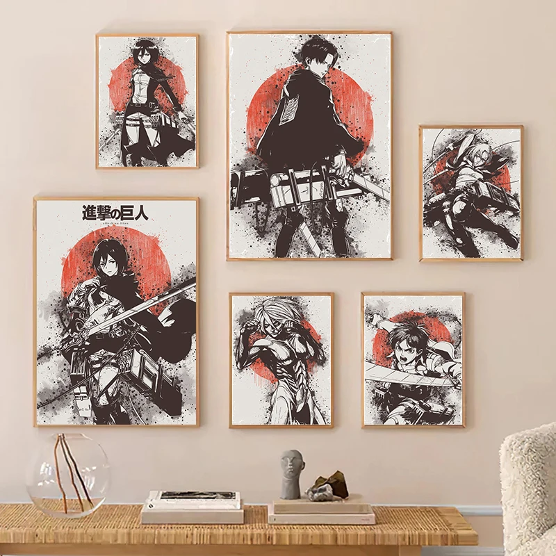 Attack on Titan Vintage Poster Canvas Painting Boys Bedroom Living Room Home Decoration Classic Japanese Anime Art Mural Cuadros
