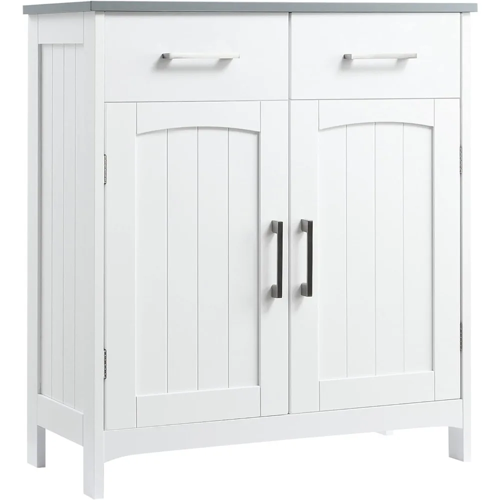

Bathroom Floor Cabinet, Freestanding Linen Cabinet, Storage Cabinet with 2 Drawers, Double Doors, Adjustable Shelf