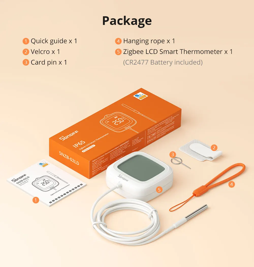 SONOFF SNZB-02LD IP65 Zigbee LCD Smart Thermometer With Probe Smart Home Zigbee 3.0 Temperature Sensor For Water Tank Greenhouse