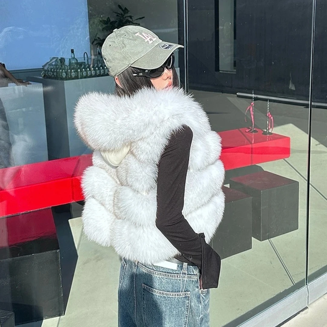 고품질 리얼 폭스퍼 숏 후드 브레드 스몰 베스트, 패션 신상 스타일 베스트, 푹신한 천연 폭스퍼 베스트 (인기 상품)