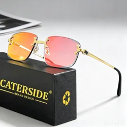 CATERSIDE Punk Rectangle Sunglasses Men Women Luxury Designer Rimless Gradient Lens Metal Sun Glasses For Men Sports 2024 UV400