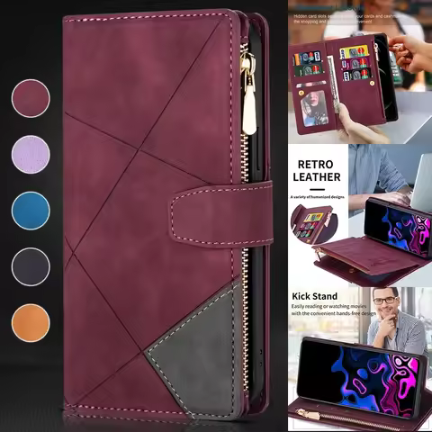 Wallet Multi-card Zipper Leather Case For Samsung Galaxy A06 A14 A15 A16 A34 A35 A53 A54 A55 S24 FE S23 Ultra S22 Plus S21 S20FE
