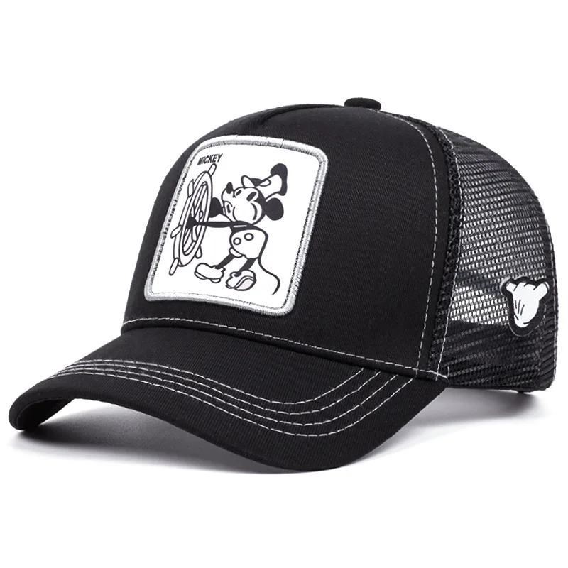 Disney Mickey Mouse Baseball Cap Summer Travel Peaked Cap Men\'s Hip-Hop Cap Couple Style Sun Visor Adjustable Trucker Mesh Cap