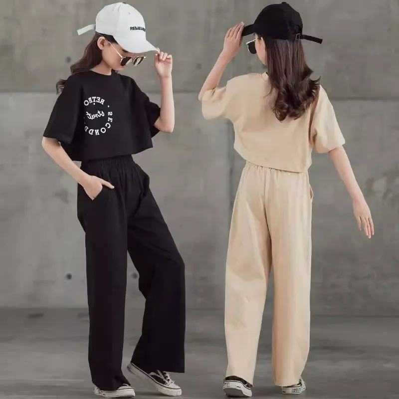 2026 New Spring Summer Teenager Girls Clothing Sets Children Short Tops T Shirt + Pants 2Pcs Kids Tracksuit 5 6 8 10 12 14 Years