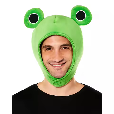 Unisex Adult Funny Big Eye Frog Cap Halloween Costume Prop Men Plush Green Frog Hat