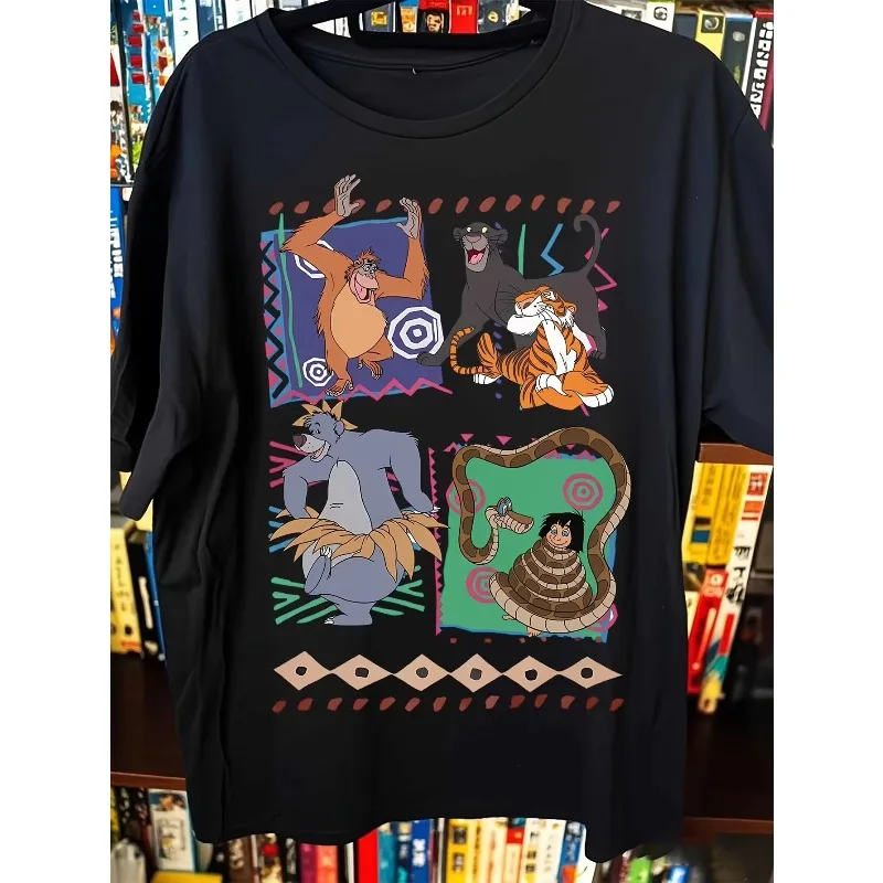 

Disney Black and White T-shirt Jungle Book Character Pattern Four Seasons New Style Unisex Casual Fashion T-shirt