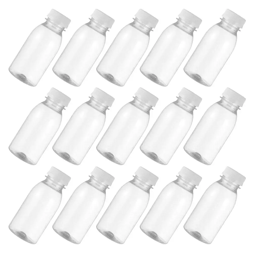 

15 шт. пластиковых бутылок для молока, прозрачные бутылки для сока с крышками, многофункциональные контейнеры для напитков, для холодных напитков, йогурта, сока