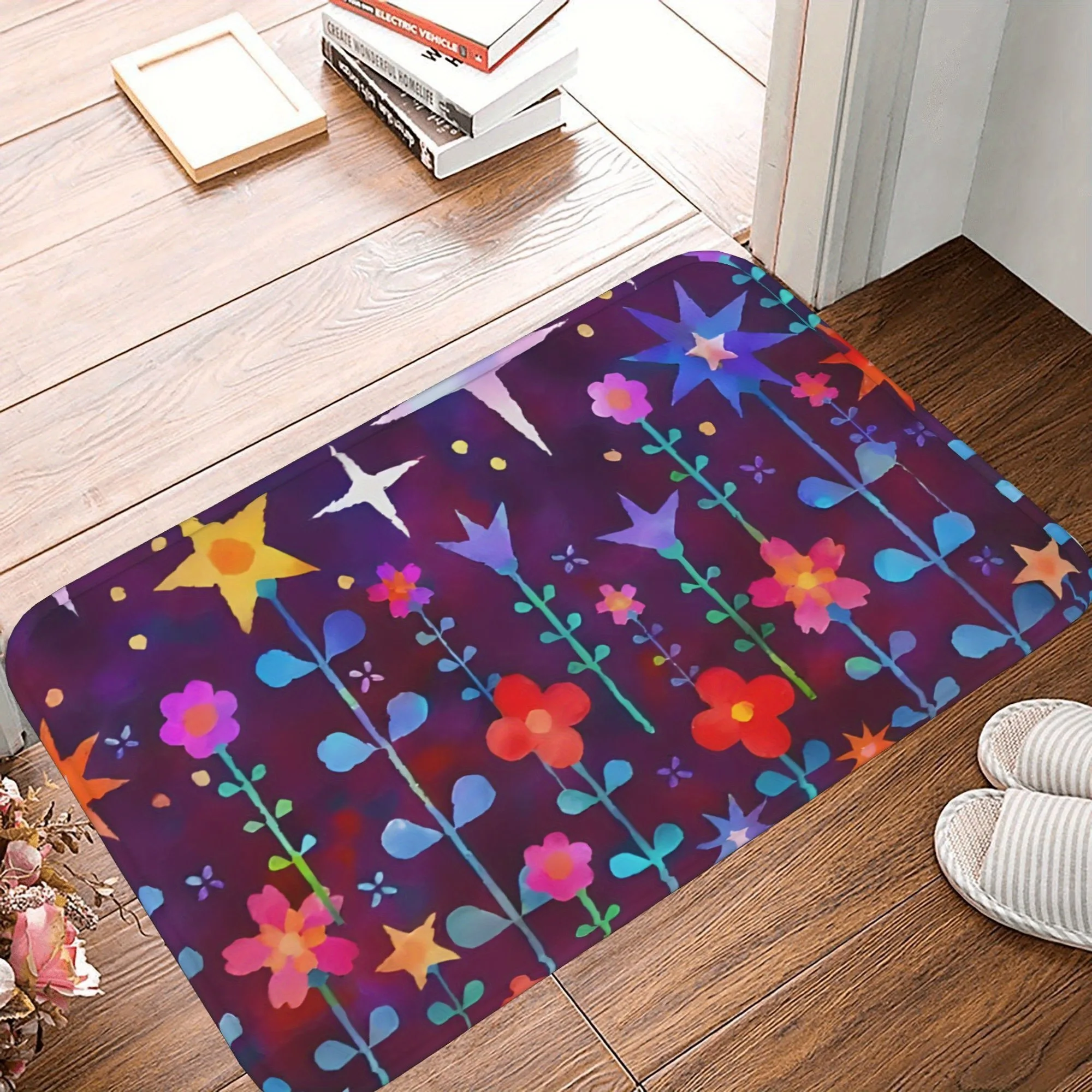 

1PC Flowers Pattern Kitchen Rug Non-Slip Door Mat Pop design Bathroom Rug Bath Mat Carpet for Home Sink Laundry Decoreeree