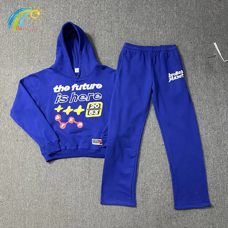 

The Future Is Here Foam Print Broken Planet Hoodie Men Women Couple Casual Blue Pullovers Hooded High Quality Sweatshirts