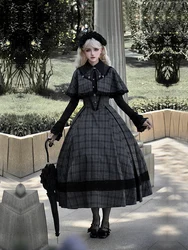 Original Withpuji Gothic Retro Chest Support Big Swing Lo Dress Shawl Set Autumn Japanese Campus Detective Plaid Dress Set