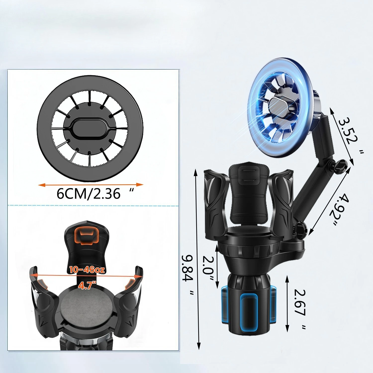 360 degree Rotation Magnetic Cell Phone Stand car Cup Holder Expander with Phone Mount Drink Cup Holder Adapter phone stand