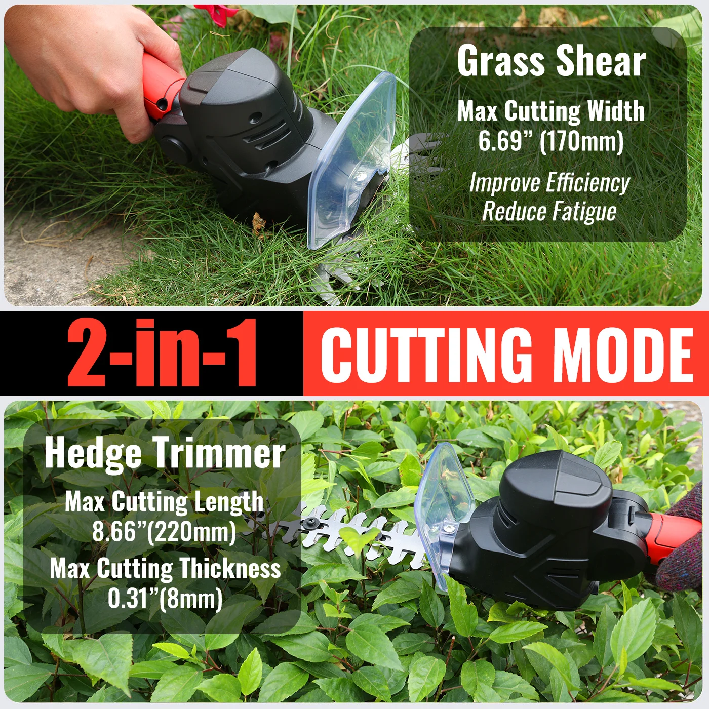 CONENTOOL 2-in-1 Hedge Trimmer Cordless, 12V Pole Hedge Trimmer & Grass Shear with Battery and Charger, electric Long Reach