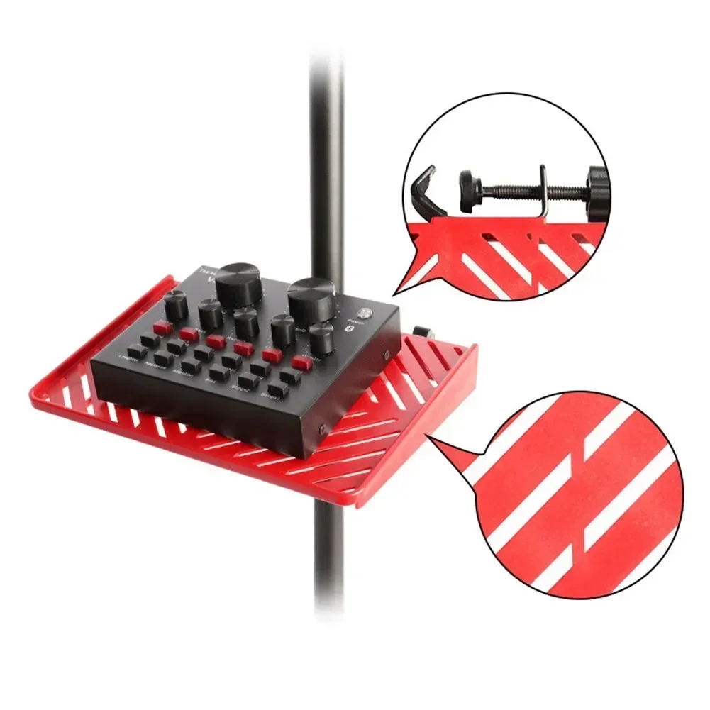 

Universal Mic Stand Soundcard Tray Shelf Supporter Guitar Performance Live Stand Adjustable ABS Clamp 202*143MM