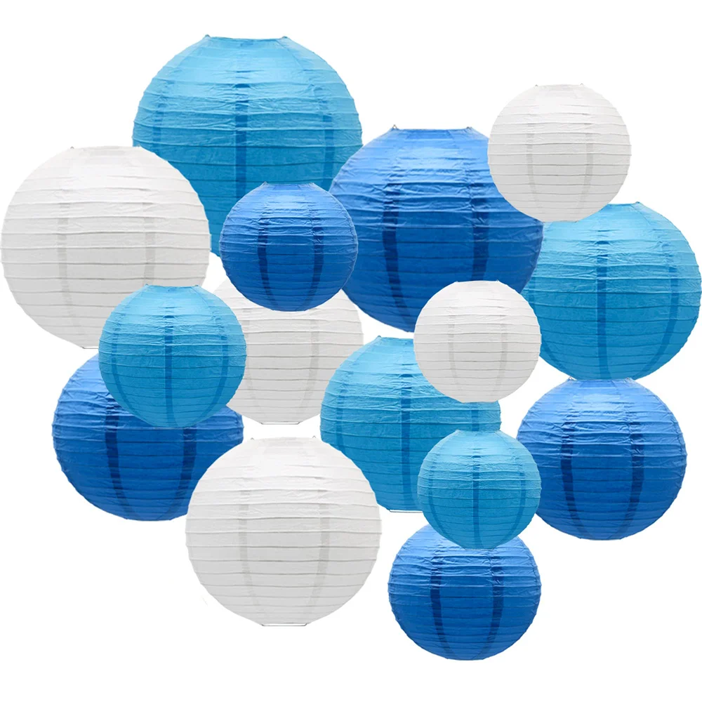 

​15/24pcs Blue Paper Lanterns Round Hanging Wedding Graduation Birthday Baby Shower Party Decor Indoor Outdoor Decorations​