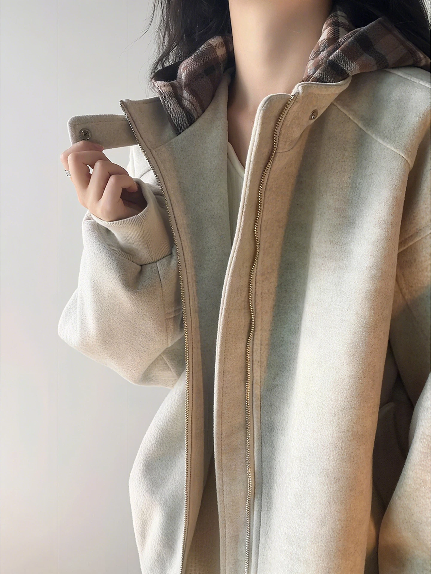 

ay Plaid Hooded Jaet Thiened Cotton Men's Winter College Sle High Sensation ort Coat Warmth Youth Faion Stand Fit