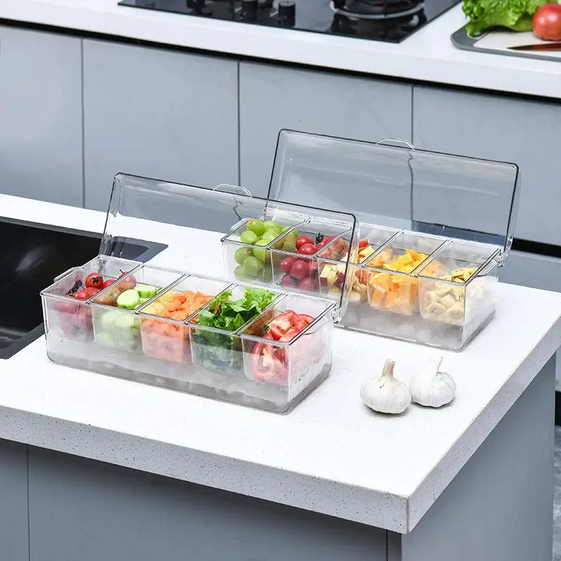 キッチン用プラスチック収納ボックス-寿司・フルーツ・サラダ容器-仕切り付き-保冷保存-透明調味料ボックス-家庭用
