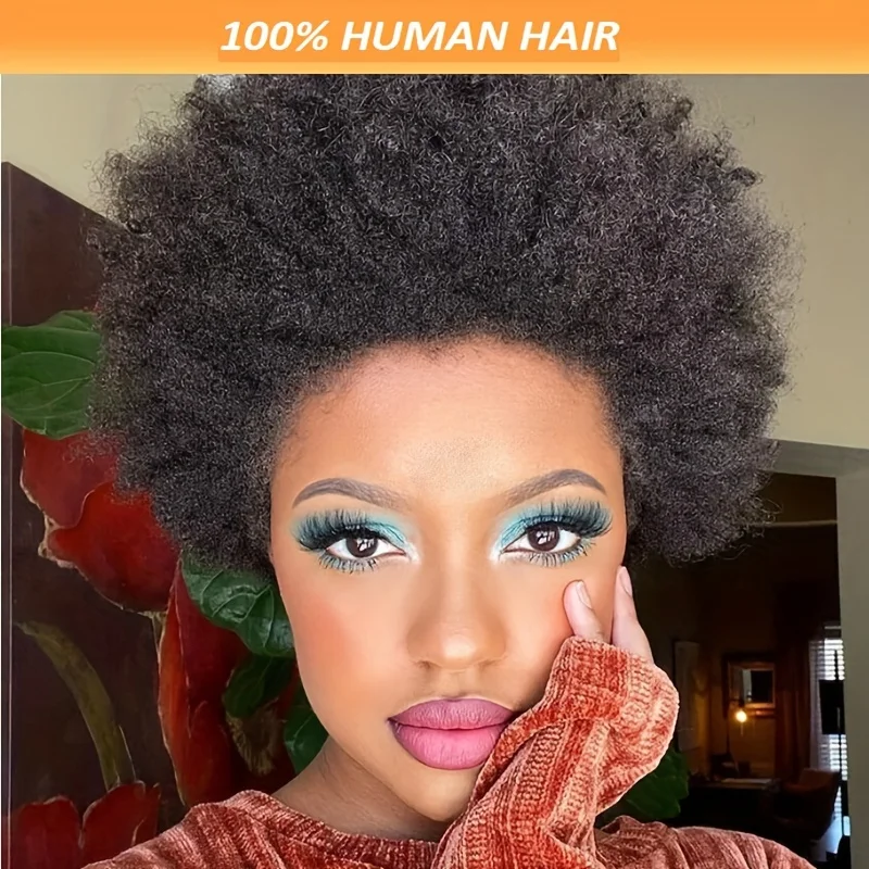 Afro Short Curly Human Hair Full Machine Wigs For Women 150% Density Short Remy Human Hair Wig