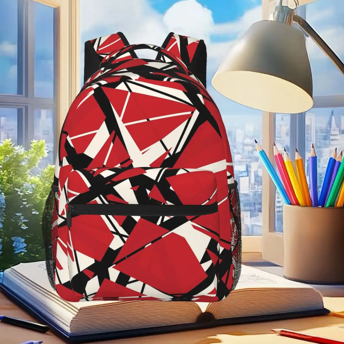 EVH Authentic Stripes Van Halen (rouge) Sac à dos pour étudiants, garçons et filles, sac d'école, sacs à bandoulière pour ordinateur pour hommes et femmes