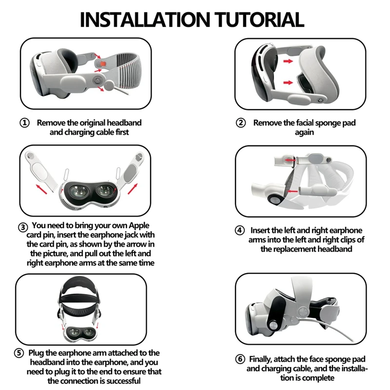 Cinghia per la testa regolabile per Vision Pro, migliora gli accessori VR per cuffie in spugna confortevoli e sostituibili
