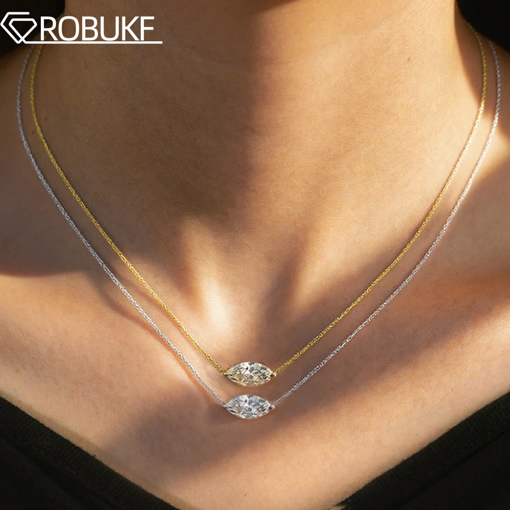 1-3CT شرق غرب ماركيز شكل مويسانيتي القلائد للنساء 925 فضة فريد قلادة سلسلة عنق هدايا وصيفات الشرف #1