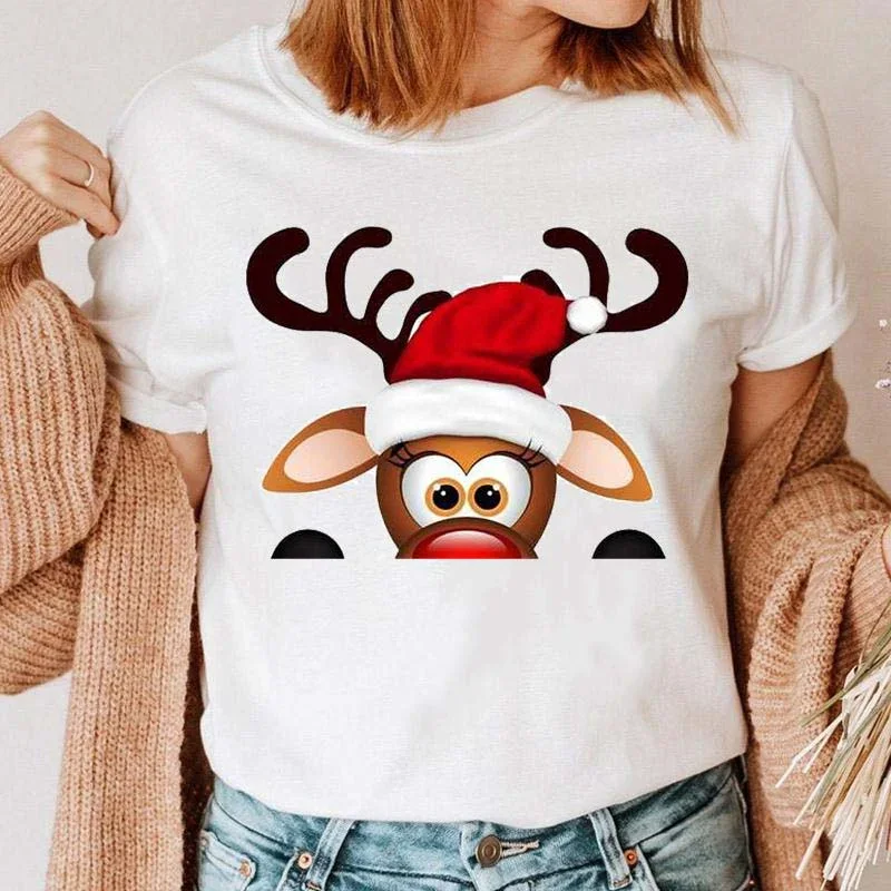 Maycaur Cute Snowman Merry Christmas Women T-shirt Cartoon Graphic Printed Black Tshirts 90s Fashion Girls Christmas Gifts Shirt