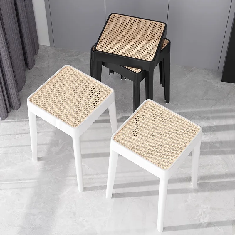 4 Pcs Salon Stool Stackable Chairs Luxury Plastic Chair Tabouret Design Iron Aesthetic Room Modern Cadeira Furniture Rattan