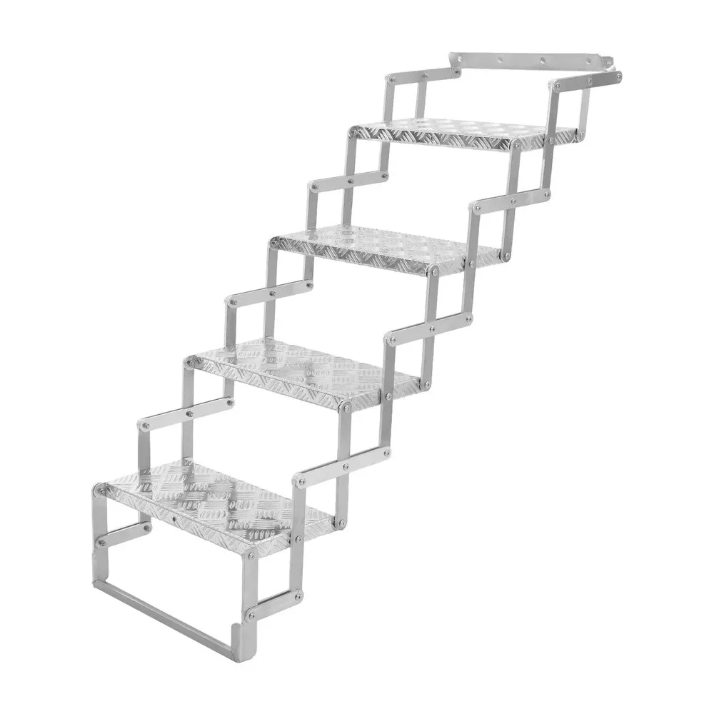 Aluminum Scissor Stairs 4 Step Truck Camper Steps with Anti Slip Surface Supports up to 242.5 Lbs Load Capacity Folding