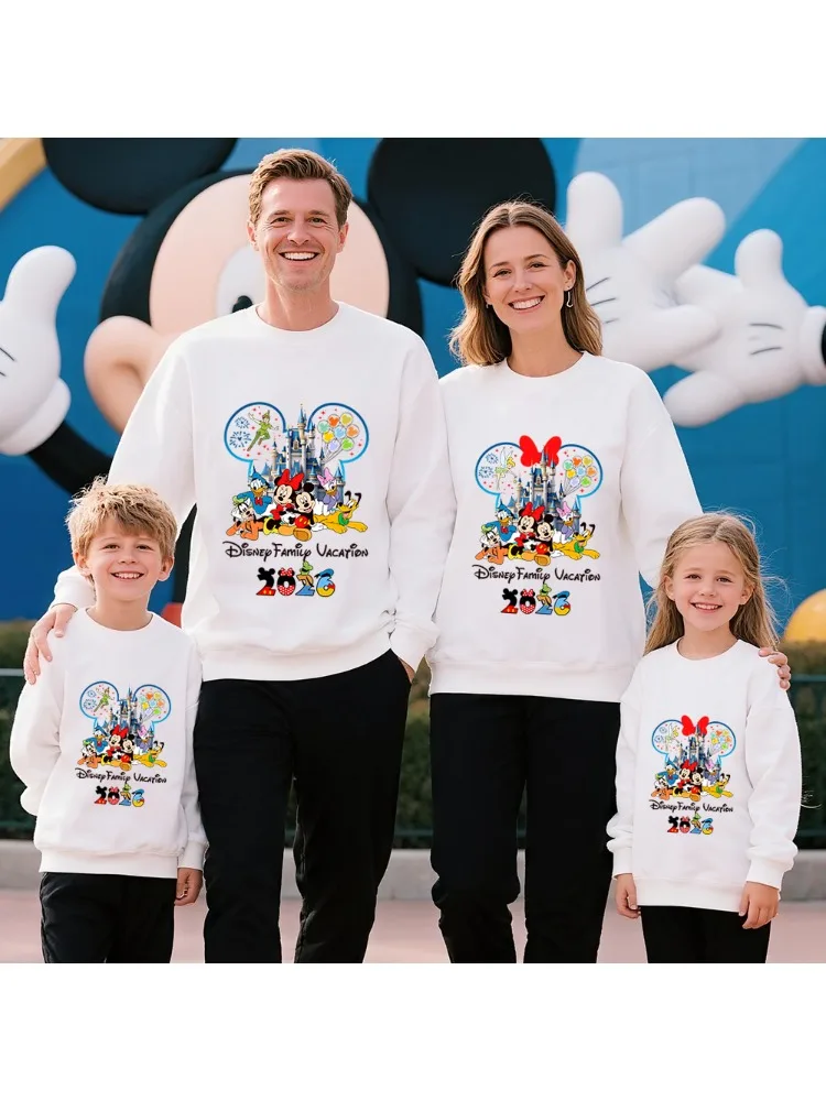 Sweat-shirt en coton imprimé pour voyage en famille 2026, tenue de voyage assortie parent-enfant, col rond unisexe, vêtements décontractés