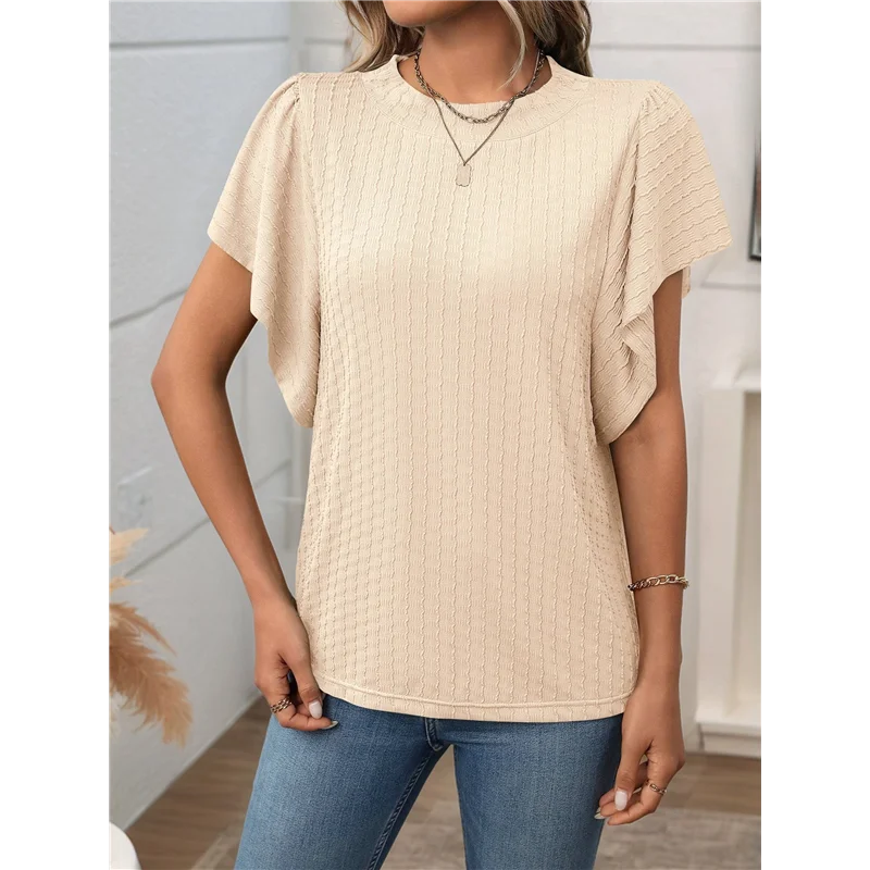 Women's Formal Casual Business Shirts Summer Shirts Short Sleeves Round Neck Lotus Leaf Sleeves Suits 2025