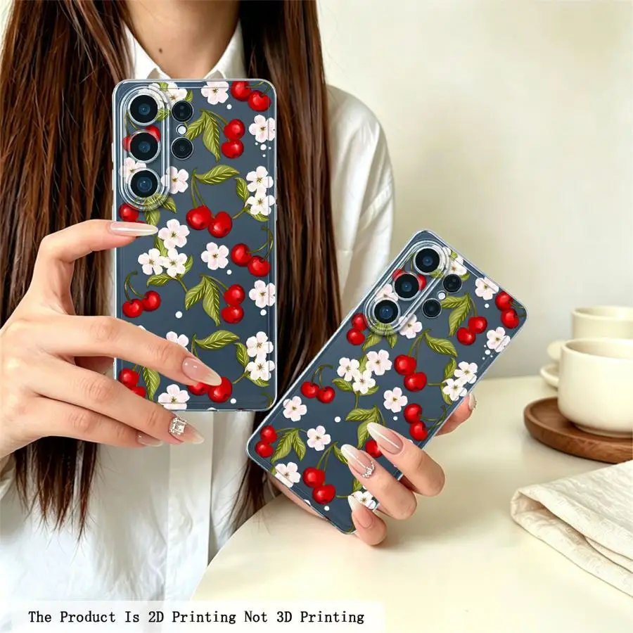 Phone Cover Case for Samsung Galaxy S26 Ultra Note 20 Ultra 10 S24 S21 S23 Ultra S25 Edge S22 FE S20 Plus S23Ultra Cherry White