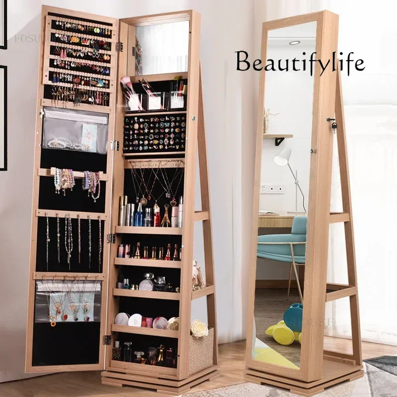 

Nordic Makeup Mirror Cabinets Hotel Villa Storage Stand Light Luxury Designer Rotating Floor Dormitory Home Full-length Mirror X