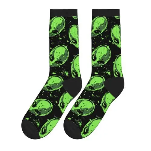 

Green Alien Socks Novelty Crew Socks Funny Crazy Dress Socks Gifts For Women Men And Teens