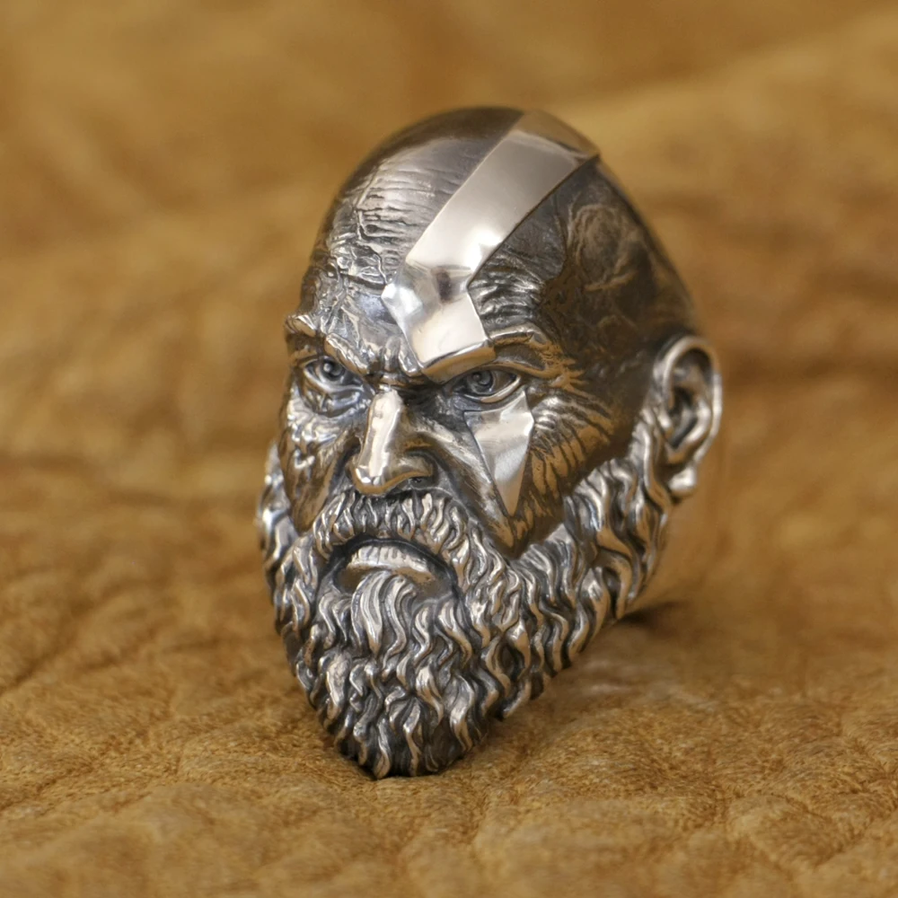 

Huge 925 Sterling Silver God Of War Kratos Punk Ring Biker Jewelry TK429 Open US Size 8~15 BZ