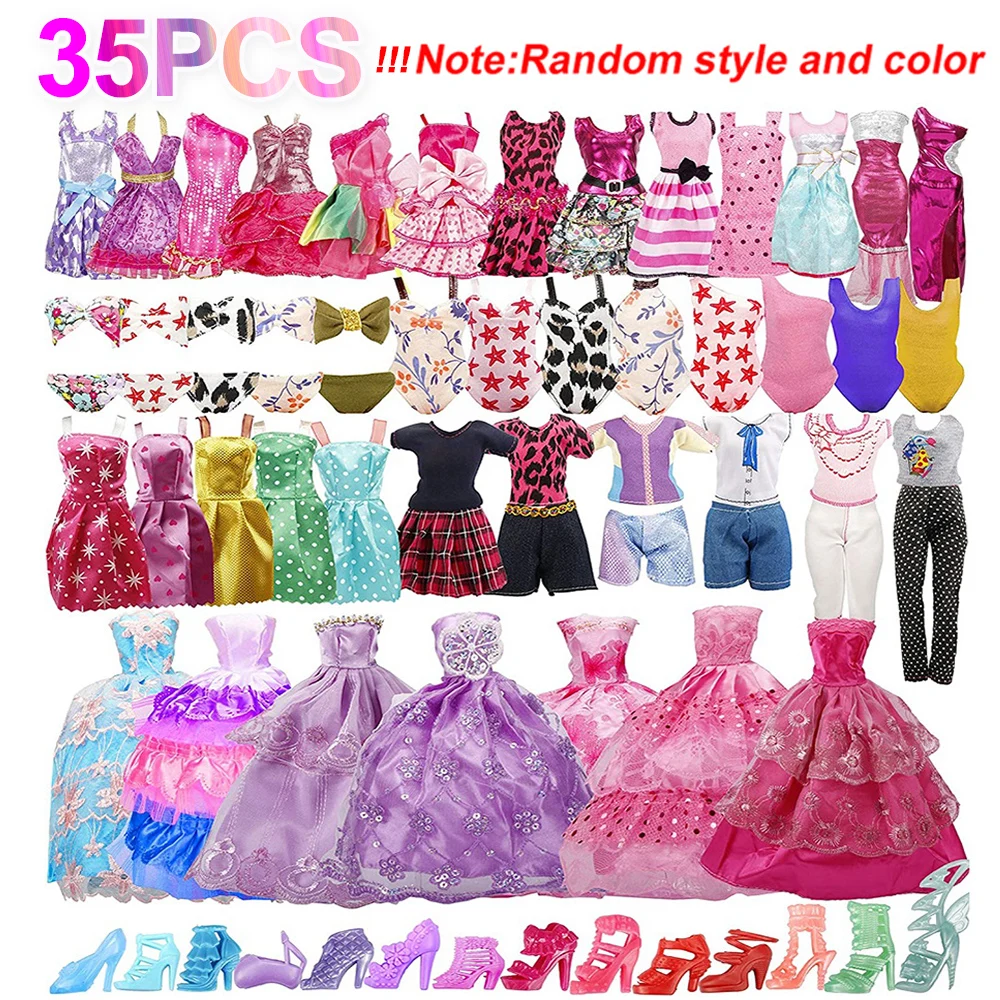 35PCS Fashion Dolls Accessories Doll Clothes for Bar-ie Polyester Doll Dressup Dress Mini Fairy Collection Clothes Props Random