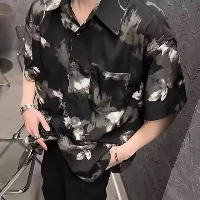 

Мужская летняя рубашка свободного кроя с коротким рукавом, с принтом в стиле акварели, повседневный стиль, хлопковая ткань, молодежная мода, большие размеры (до 300 фунтов)