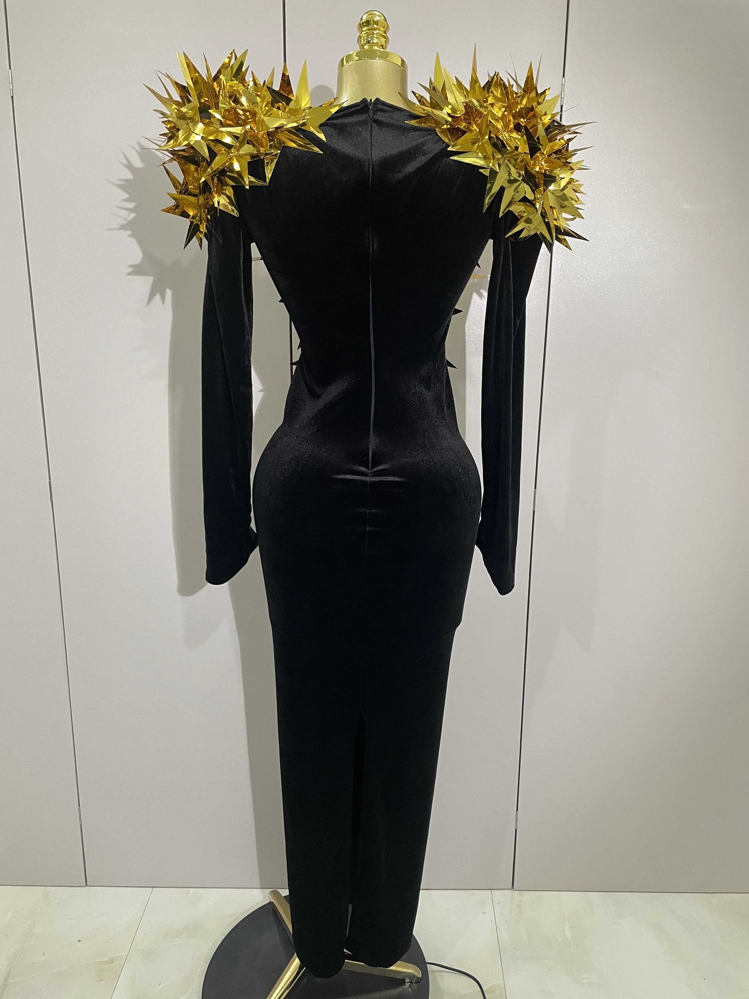 2025 New Shiny Gold Star Rhinestone Velvet Long Dress Women Evening  Birthday Party Club Gala Hosts NightClub Bar Stage Costumes - AliExpress  200000345