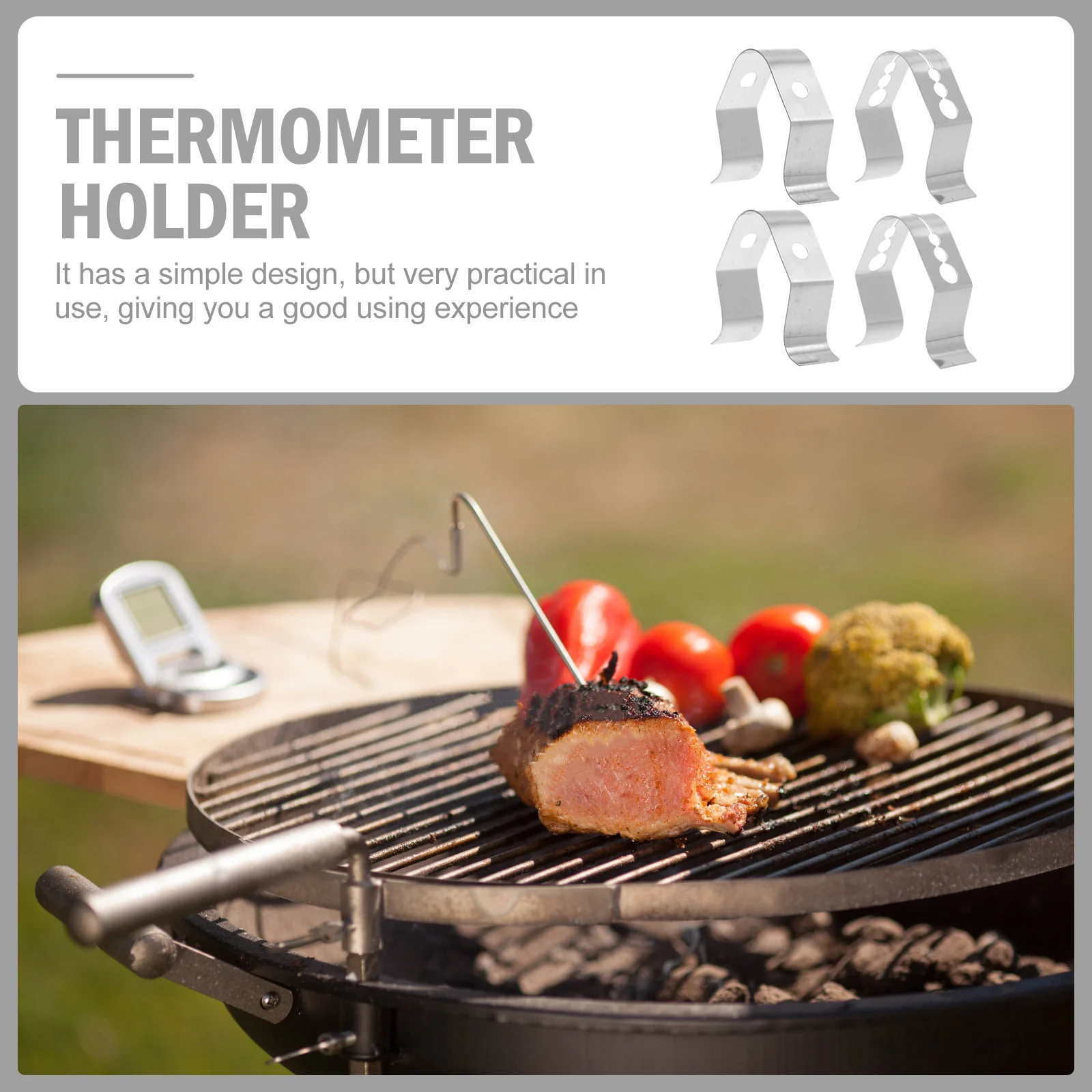 

4pcs Temperature Clips Stainless Steel Smoker Grill Oven BBQ Thermometer Clamps Holder Probe Holders Home Supplies