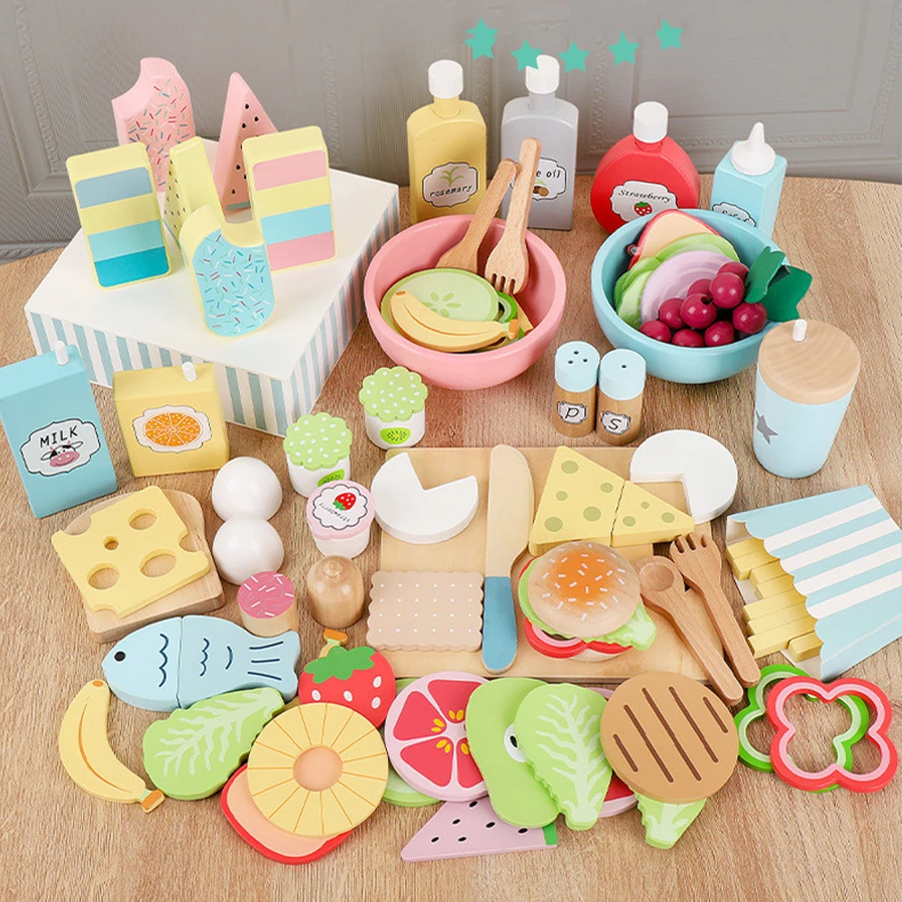 Kitchen Toy High quality pretend play kids simulation wooden food salad set creative wooden fruit toy Early education play house