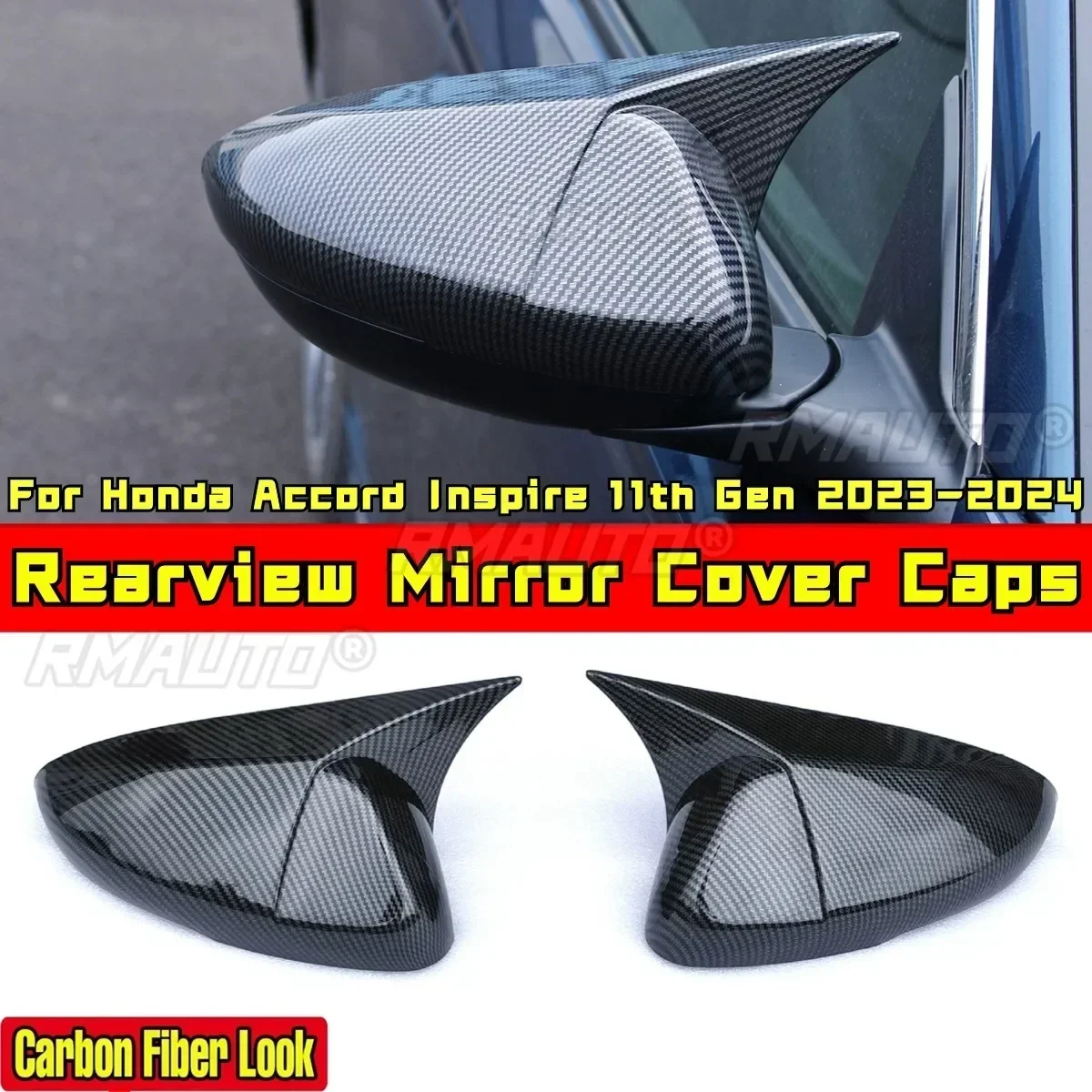 Inspire Rearview Mirror Cover Caps Glossy Black Wing Mirror Caps Body Kit For Honda Accord Inspire 2019-2022 Car Accessories