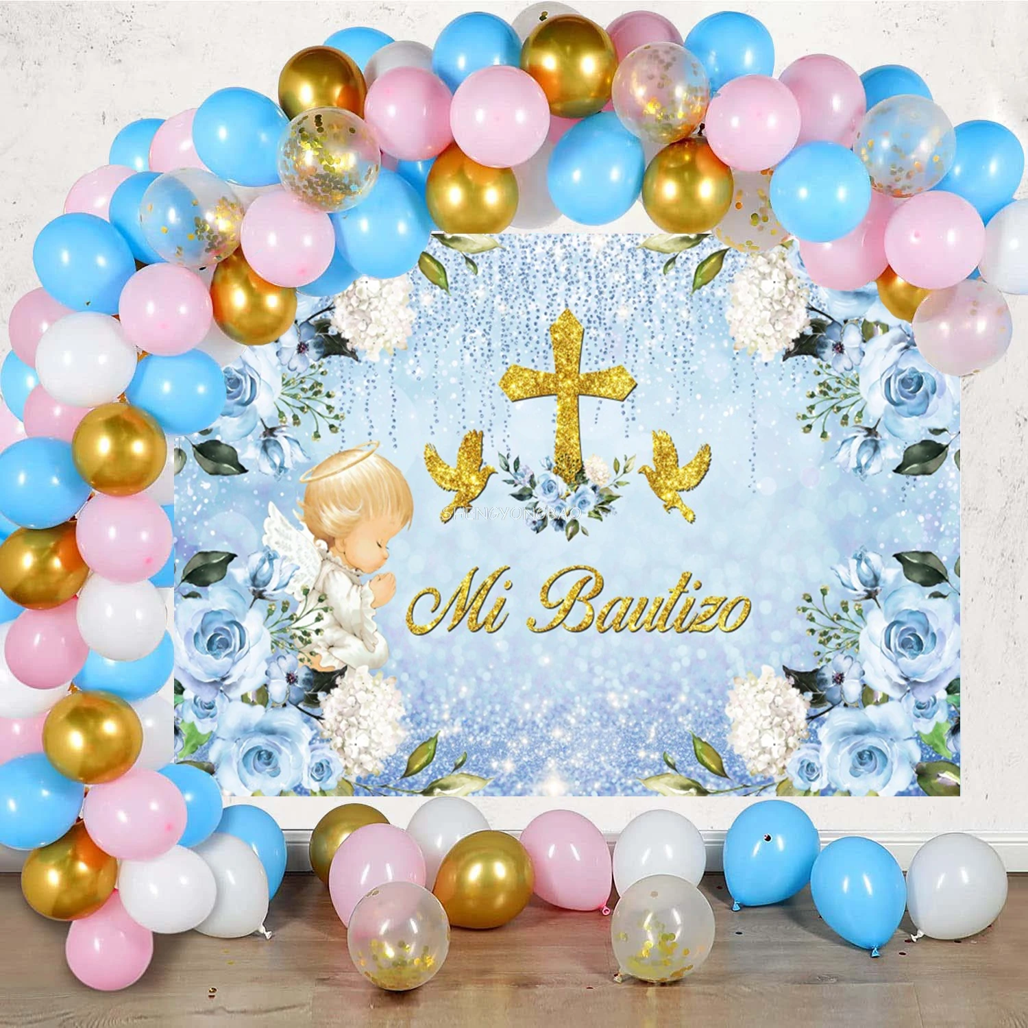 My First Communion Photography Backdrops Baby Shower Birthday Party Decor Baptism Gold Cross God Bless Photo Background VR-01