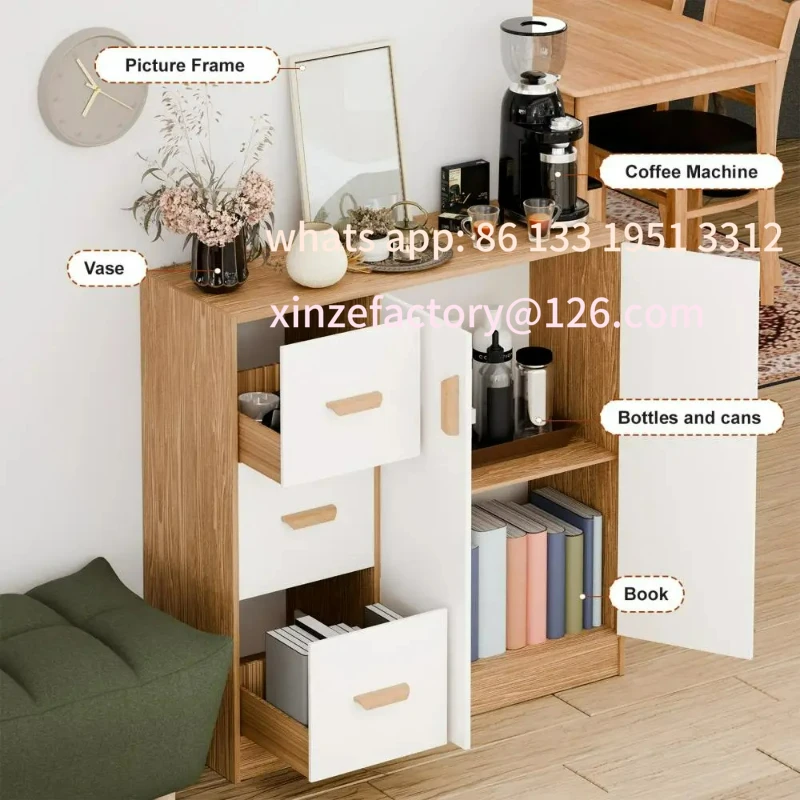 

Customizable Coffee Bar Storage Cabinet Kitchen Buffet Cabinet Kitchen Storage Sideboard with 3 Drawers 2 Doors Kitchen Pantry