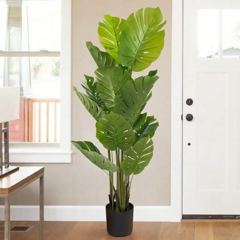 5FT Artificial Monstera Deliciosa Tree Tropical Floor Faux Plant 15 Leaf