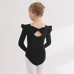 Girls Ballet Leotard Long Sleeved Cotton Bowknot Bodysuit Princess Gymnastics Wear Chinese Slim Yoga Top Artistic Skating Wear