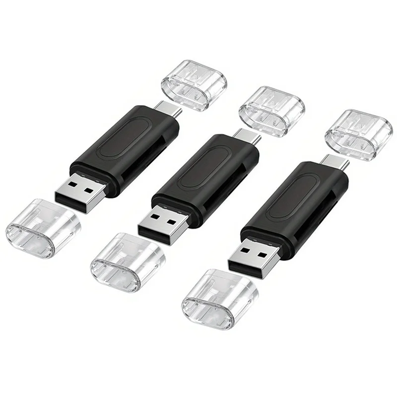 3-Pack USB C & USB A Card Reader, 4-in-1 Dual Slot SD/TF Memory Card Adapter Plug & Play for PC, Laptop, Tablet, Phone – Portabl