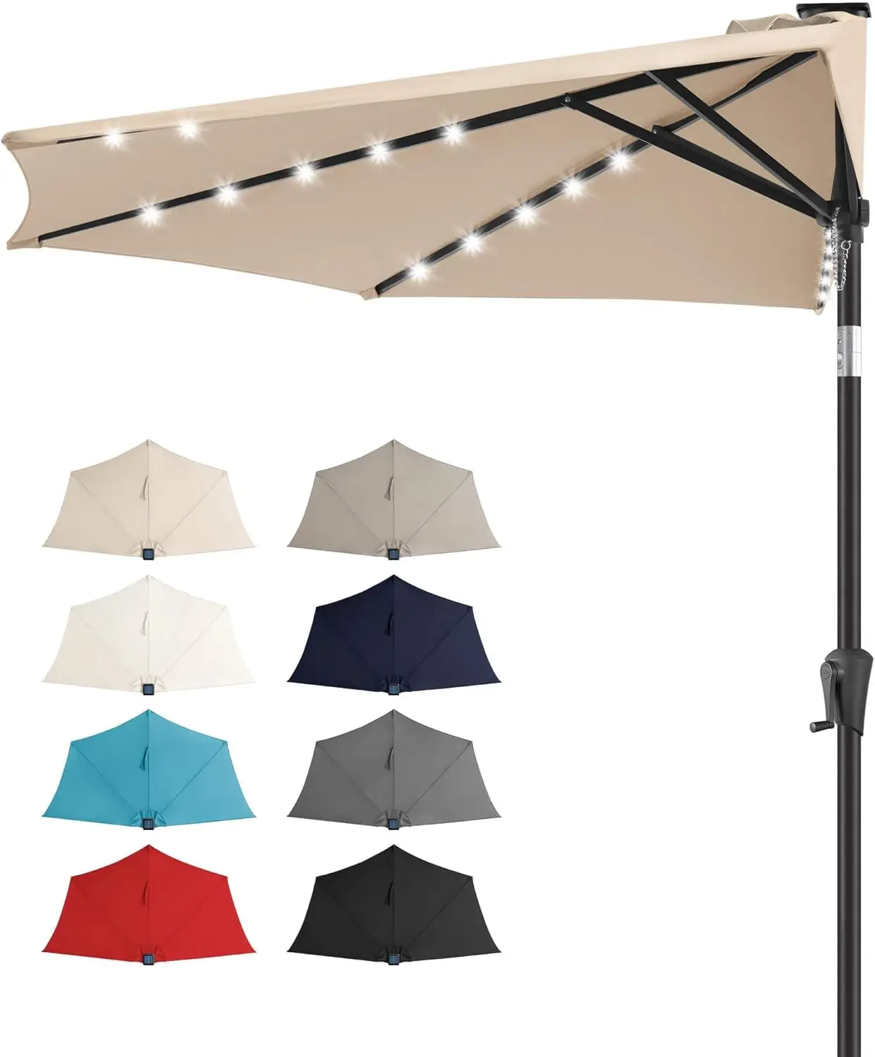 

9ft LED Half Round Outdoor Umbrella with Flame & Shade Design for Patio and Garden
