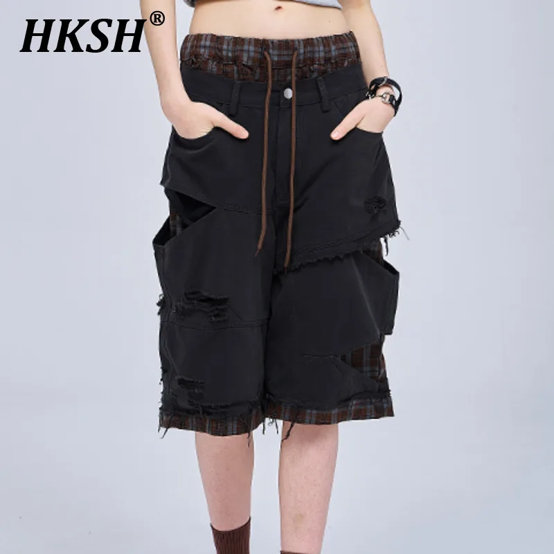 

HKSH Summer New Men Tide Original Design Japanese Vintage Jeans Chic Streetwear Fashion Women Straight Half Length Pants HK5235