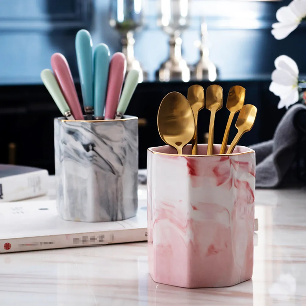 

Керамическая подставка для ручек с мраморным дизайном, 1 шт., контейнер для хранения косметики, помады, канцелярских принадлежностей, органайзер в скандинавском стиле для кистей для макияжа